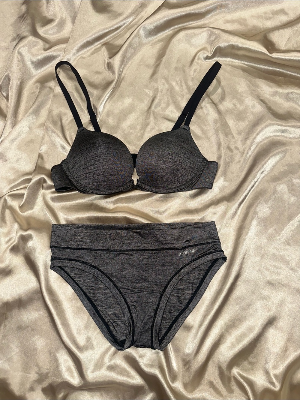 Adore Me Charcoal Gray Padded Underwire Bra & Bottom Set